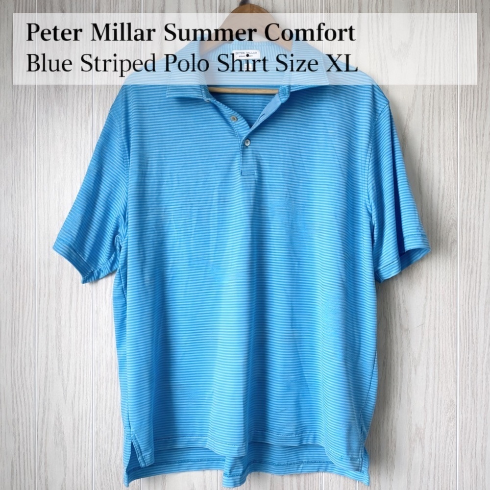 Peter Millar Summer Comfort Blue Striped Polo Shirt Size XL EUC